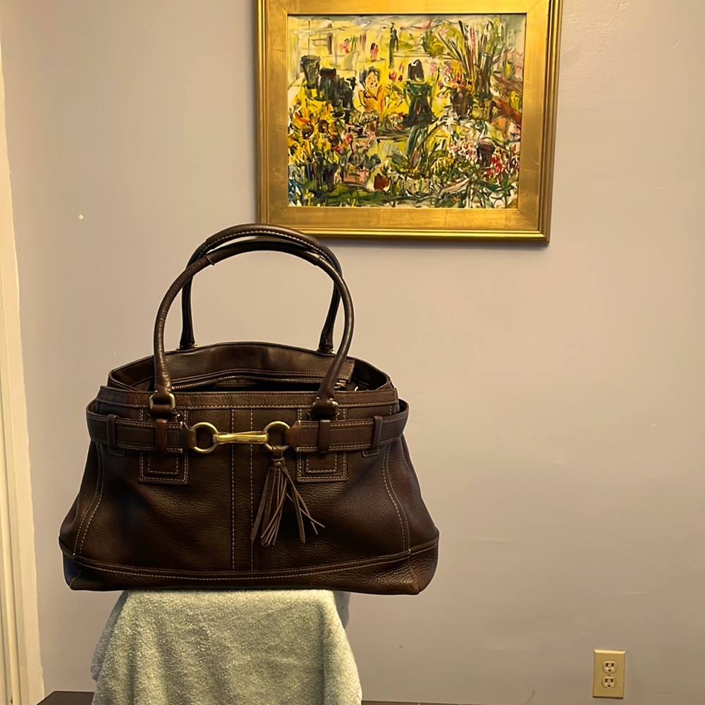 Brown leather Coach tote